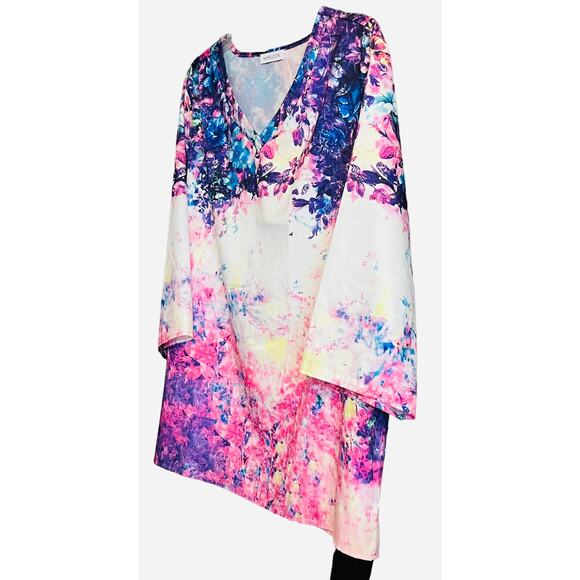 MISS LOOK PULL-OVER, V-NECK BLOUSE, WOMENS, 3XL-RUNS SMALL, PURPLE PINK BLUE - Picture 3 of 9